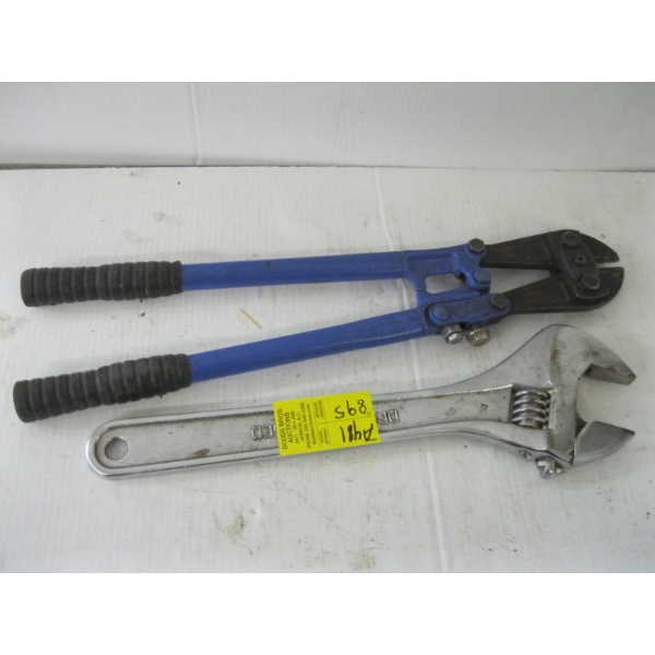 SET OF BOLT CUTTERS & A HEAVY DUTY 15" CRESCENT WRENCH
