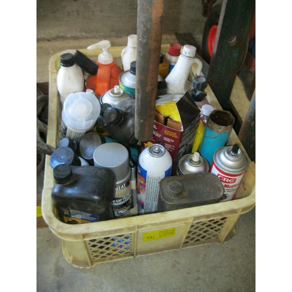 BIN W/MISC. CLEANERS, PAINTS, ETC.