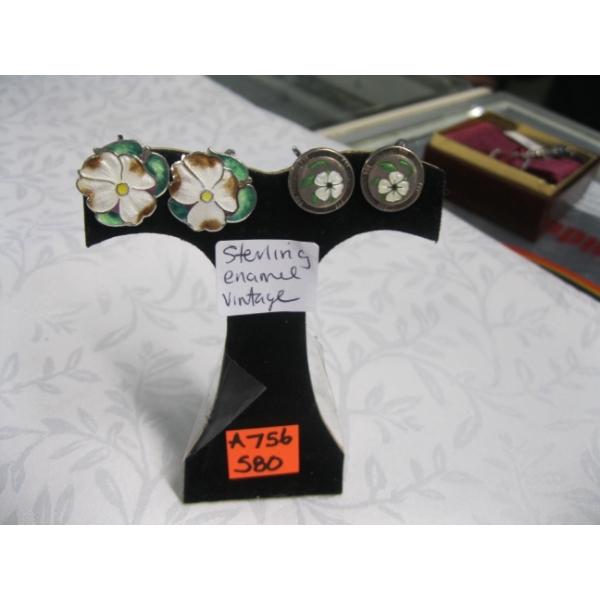 2 PAIRS OF VINTAGE STERLING ENAMEL EARRINGS