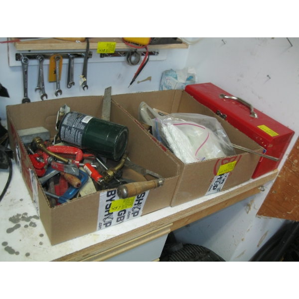 2 BOXES & TOOLBOX OF MISC. TOOLS