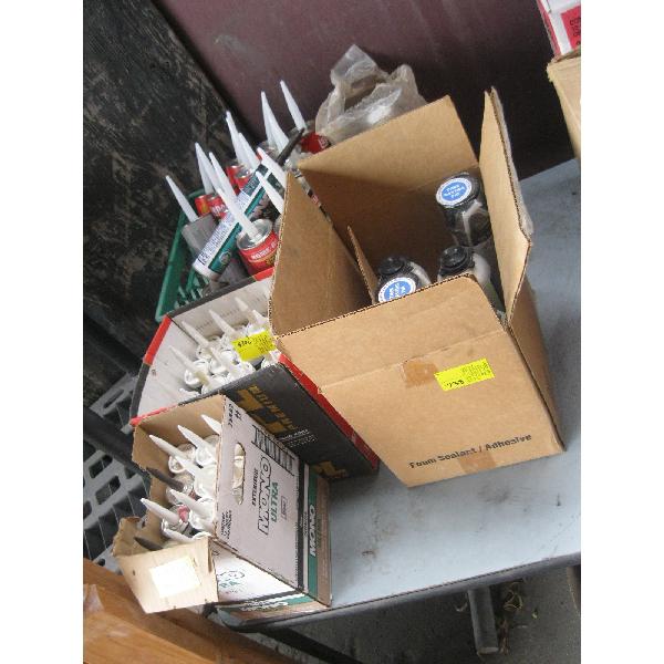 4 BOXES OF MISC. SPRAY FOAM, CAULKING, ADHESIVE, ETC.
