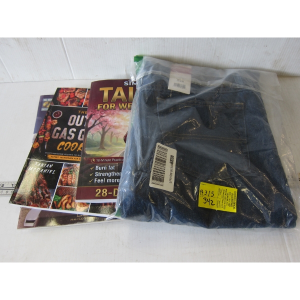 3 BOOKS & PAIR OF NEW WRANGLER SZ 34X29 JEANS