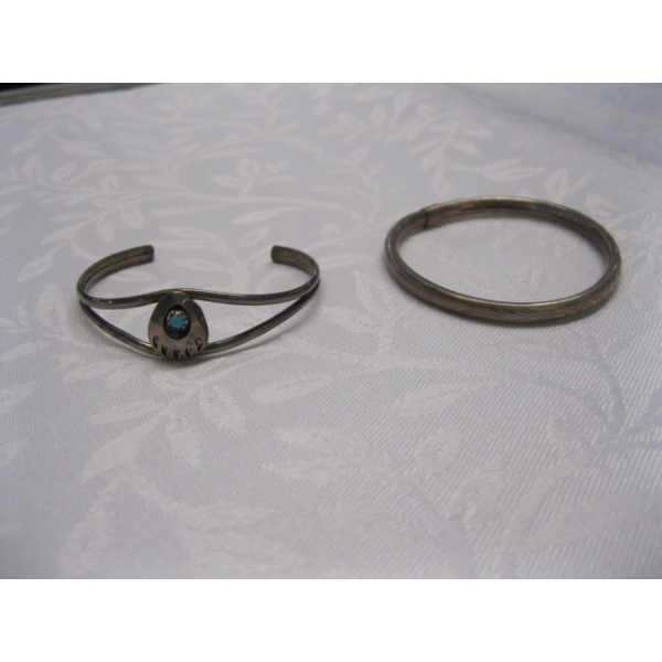1 STERLING SILVER INDIGENOUS BRACELET & 1 STERLING SILVER VINTAGE BABY BRACELET