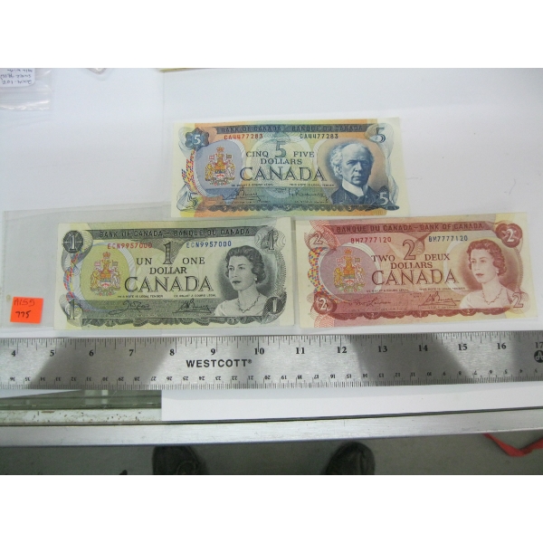 1972 $5 BILL, 1974 $2 BILL & 1973 $1 BILL