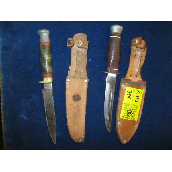 2 LEATHER SHEATHED KNIVES