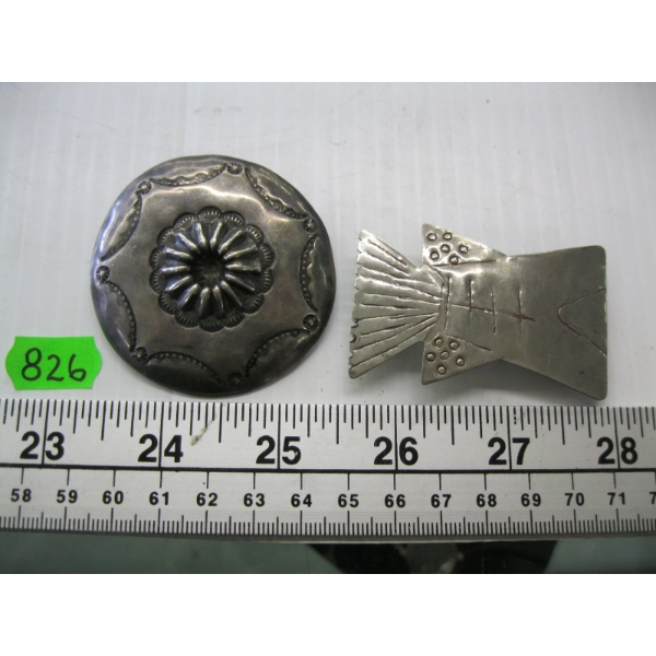 SILVER STAMPED STERLING PIN & FISH DESIGN SILVER TIE SLIDER, UNMARKED