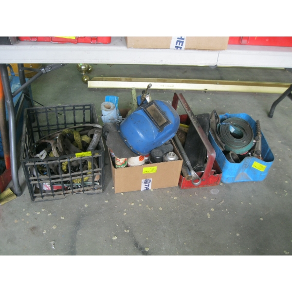 MISC. SLINGS, GREASE & OILS, WELDING HELMET, ETC.