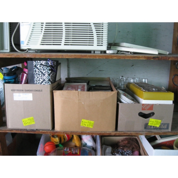 3 BOXES MISC. CDs, WATER BOTTLES, GLASSES, ETC.