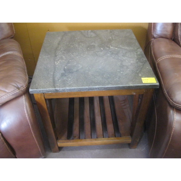 WOOD W/MARBLE? LOOK TOP END TABLE