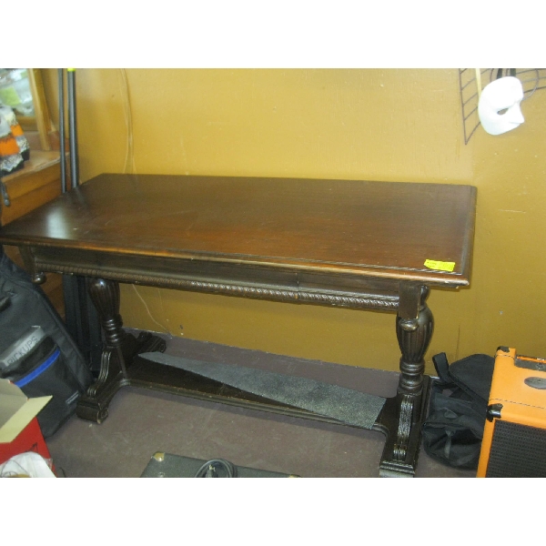 ANTIQUE STRETCHER BASE HALL TABLE W/DRAWER