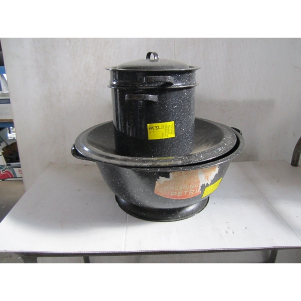 ENAMEL BREAD PAN & SMALL DOUBLE BOILER