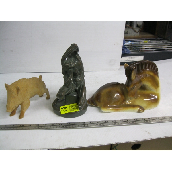 CARVED PIG FIGURINE, HORSE FIGURINE, ETC.