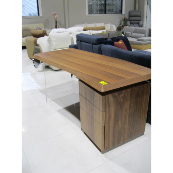 WOOD 3 DRAWER DESK W/PLEXIGLASS LEG