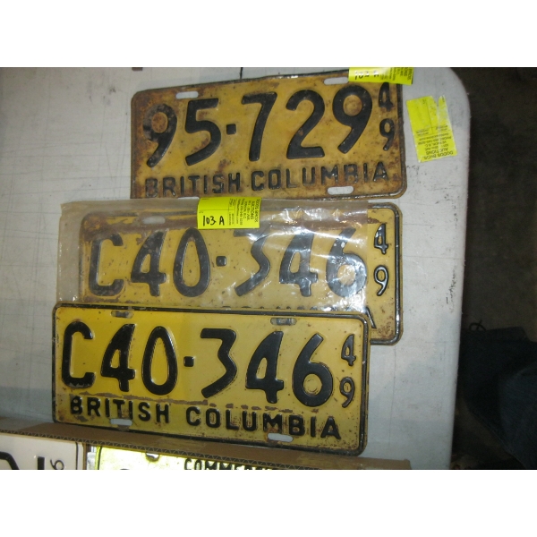 1949 BC LICENSE PLATES - 1 PR & A SINGLE