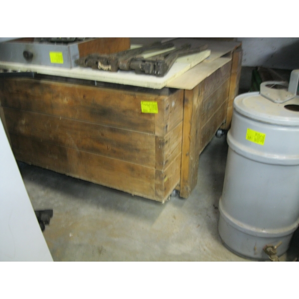 LG. WOODEN CRATE ON CASTORS
