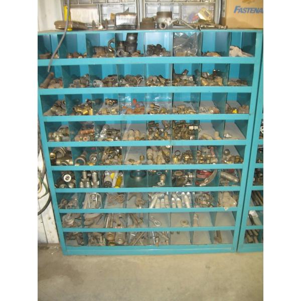 BOLT BIN W/ASST'D HYDRAULIC FITTINGS, CABLE CLAMPS, ETC.