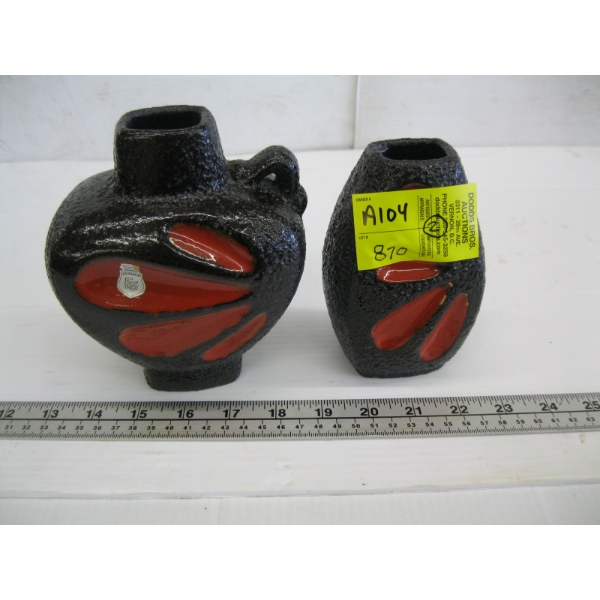 2 ES KERAMIK VOLCANIC MCM BLACK & RED VASES