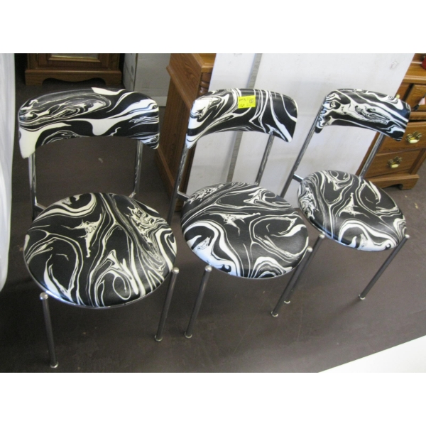 3 BLACK/WHITE CHROME LEG CHAIRS