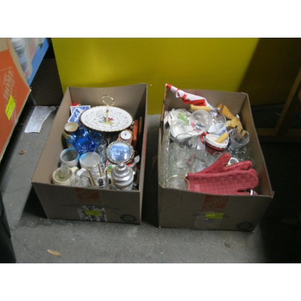 2 BOXES OF MISC. GLASSWARE, MUGS, ETC.