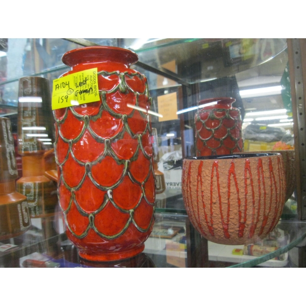2 ORANGE WEST GERMAN MCM VASES