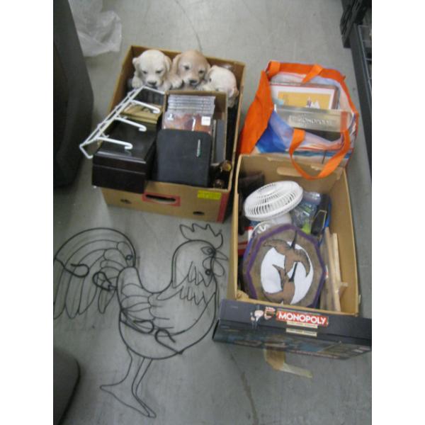 3 BOXES OF MISC. GAMES, CDs, RACKS, ETC.