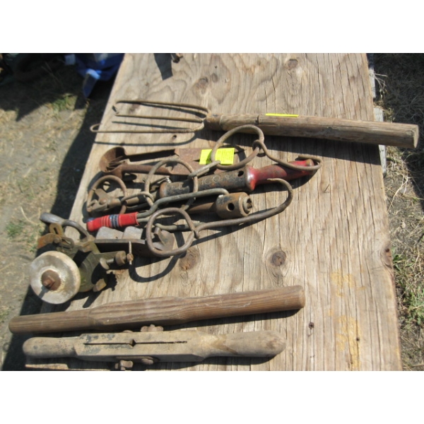 ASST. TOOLS - HANDLES, GRINDER, NAIL PULLER, ETC.