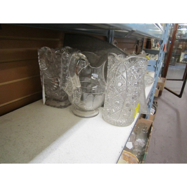 3 VINTAGE GLASS WATER PITCHERS