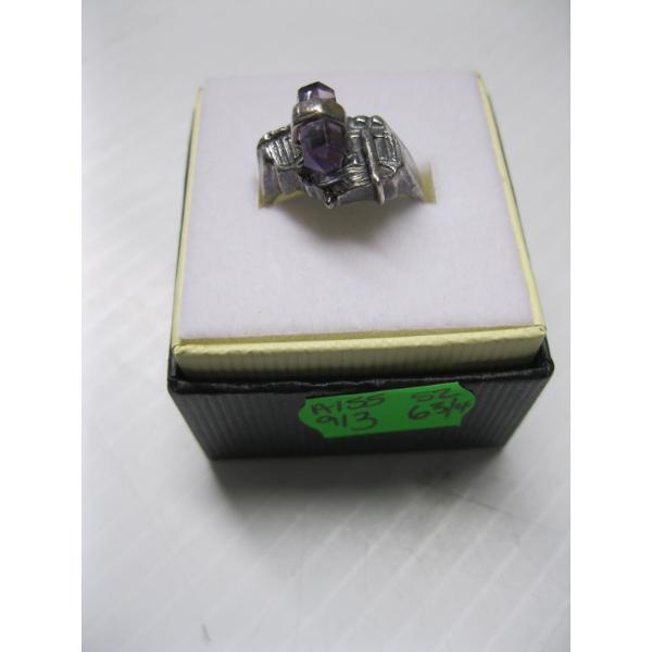 SILVER RING W/AMETHYST STONE, SZ 6 3/4