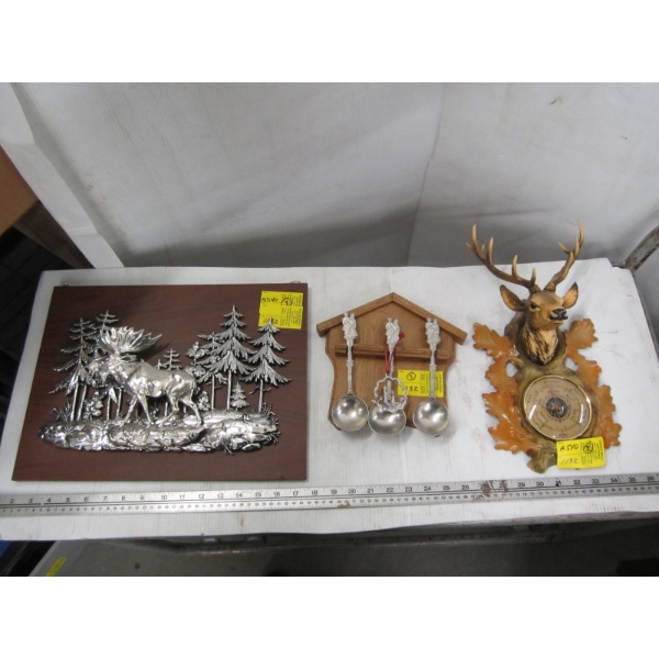 3 WALL HANGING PIECES - MOOSE, ELK & SPOONS