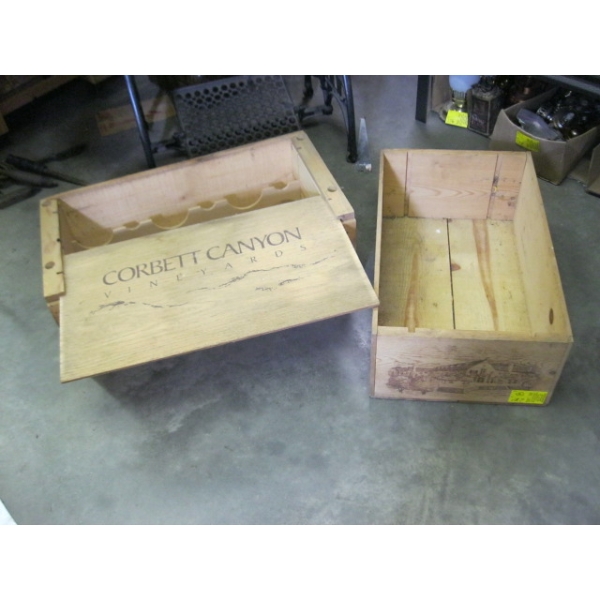 2 WOODEN VINEYARD WINE CRATE BOXES