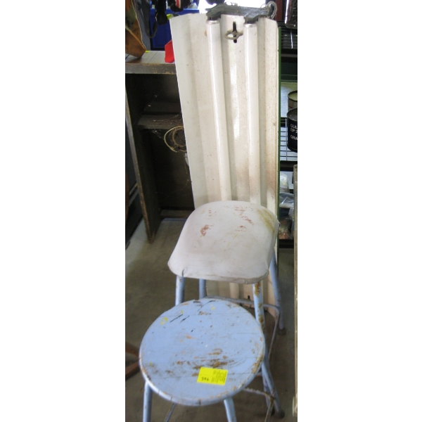 2 STOOLS & A FLUORESCENT LIGHT FIXTURE