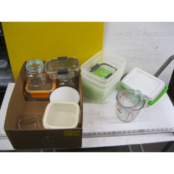 MISC. TUPPERWARE, GLASS CANNISTERS, ETC.
