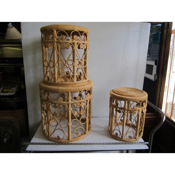 3 WICKER NESTING STOOLS