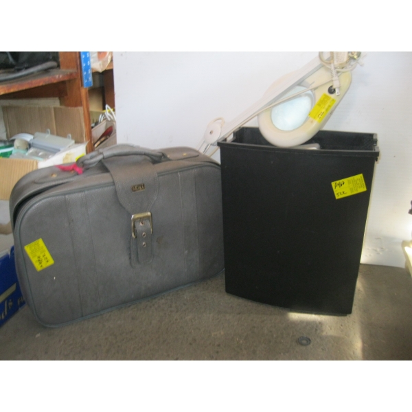 MISC. SHREDDER, MAGNIFYING LIGHT, SUITCASES, ETC.