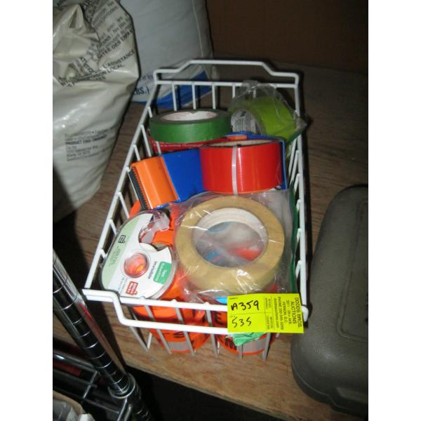 BIN W/MISC. TAPE, FLAGGING TAPE, ETC.