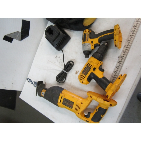DEWALT BAG W/SAWZALL, 2 DRILLS, BATTERY CHARGER - NO BATTERY