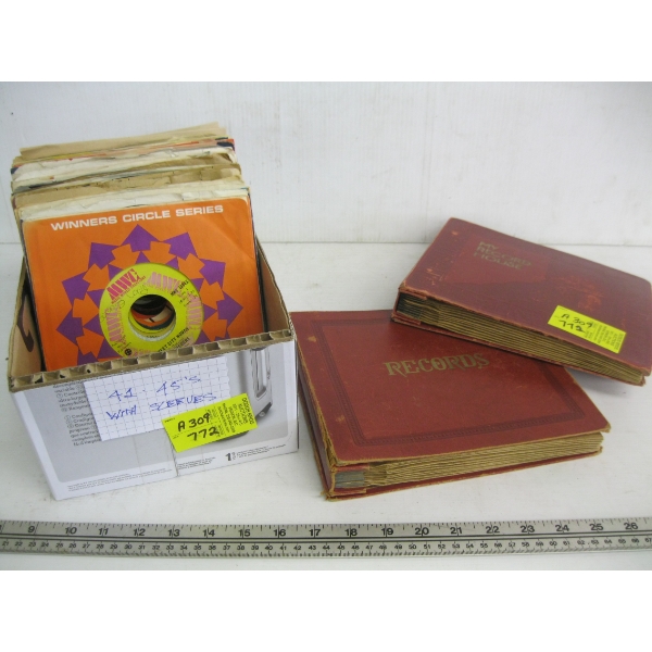 45RPMs W/SLEEVES & 2 - 45RPM RECORD ALBUMS