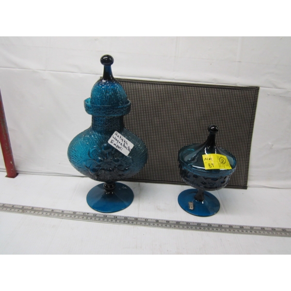 LIDDED GLASS CONTAINER & ANTIQUA WAYNE HUSTED EMPOLI LIDDED CONTAINER