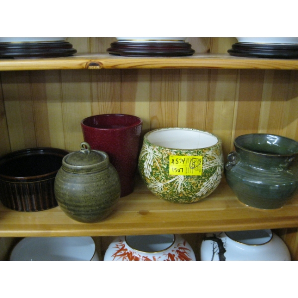 POTTERY BOWLS, VASE, ETC.