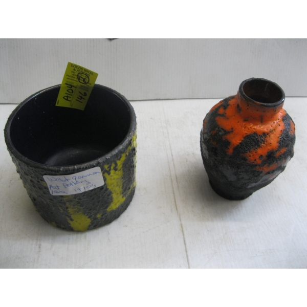 2 WEST GERMAN POTTERY FAT LAVA 1970s VASES