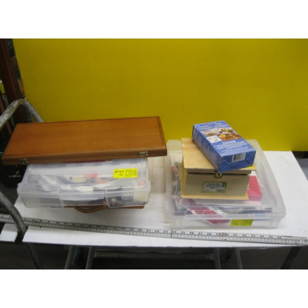 ASST. PAINTING ITEMS, PAINTER'S BOX, PASTEL PENS, ETC.
