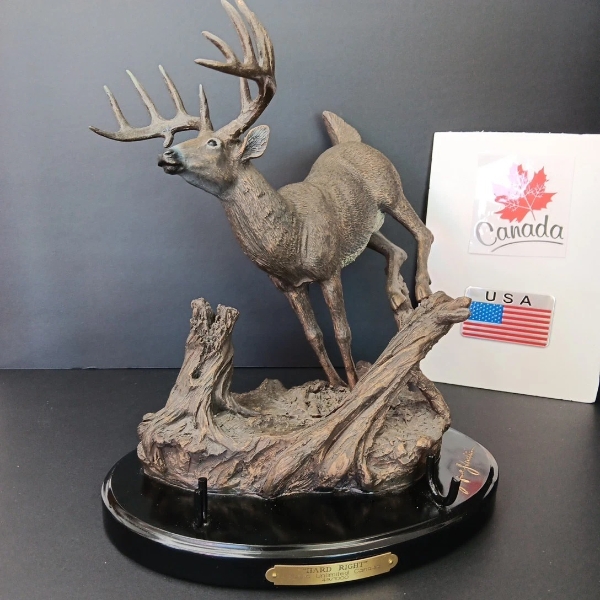 DUCKS UNLIMITED DEER STATUE "HARD RIGHT", BRAD WILLIAMS, 49/1000