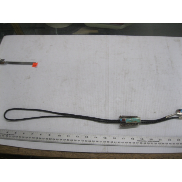 NAVAJO BOLO TIE, STAMPED STERLING