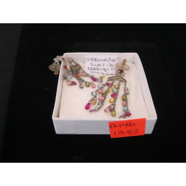 PAIR OF STERLING .925 EARRINGS W/COLORED STONES