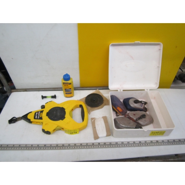 STANLEY POWER WINDER TAPE MEASURE & SM. CONTAINER OF CHALK LINES