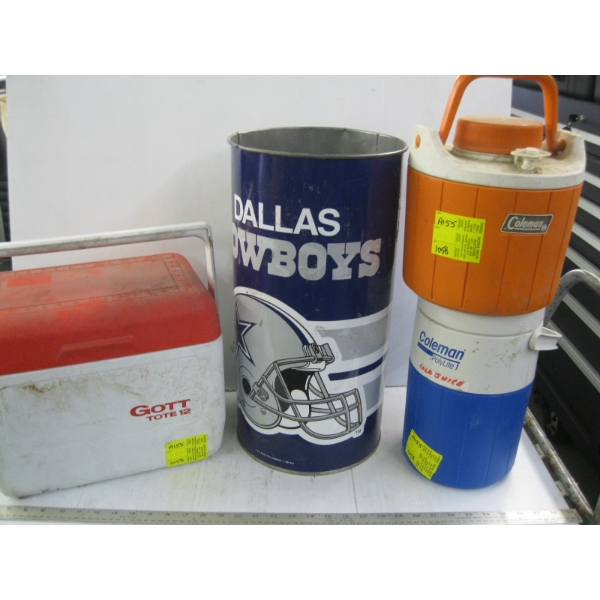 COOLER, JUICE JUG & GARBAGE CAN