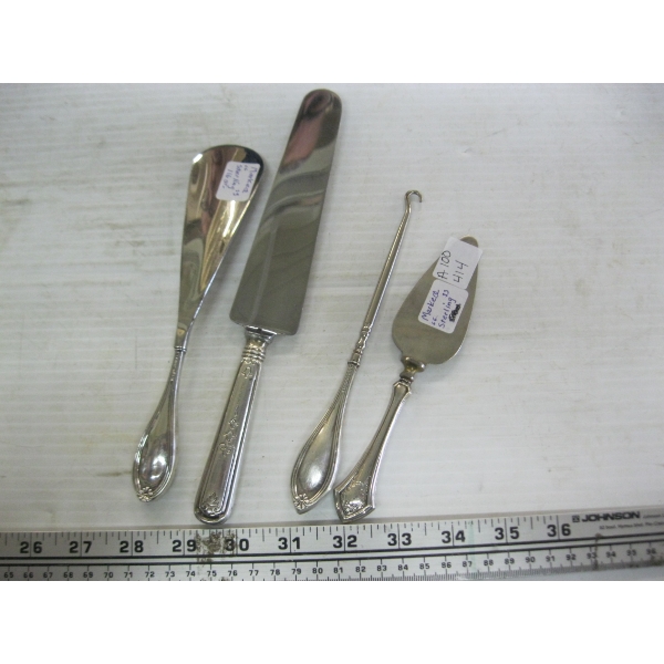 STERLING HANDLED KNIFE, BUTTON HOOK, ETC.