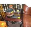 Image 2 : GLASS TOP WOOD FRAMED WROUGHT IRON BASE COFFEE/END TABLE SET