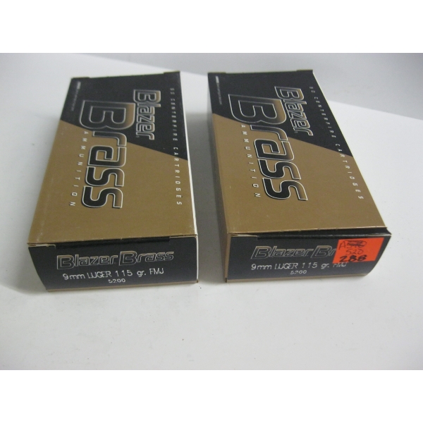 BLAZER BRASS 9MM LUGER 115GR FMJ|2X50 CENTERFIRE CARTRIDGES