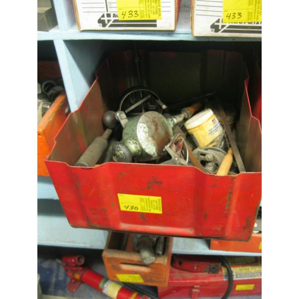 BIN OF MISC. VALVE LAPPING TOOLS, CYLINDER RIDGE REAMERS, ETC.